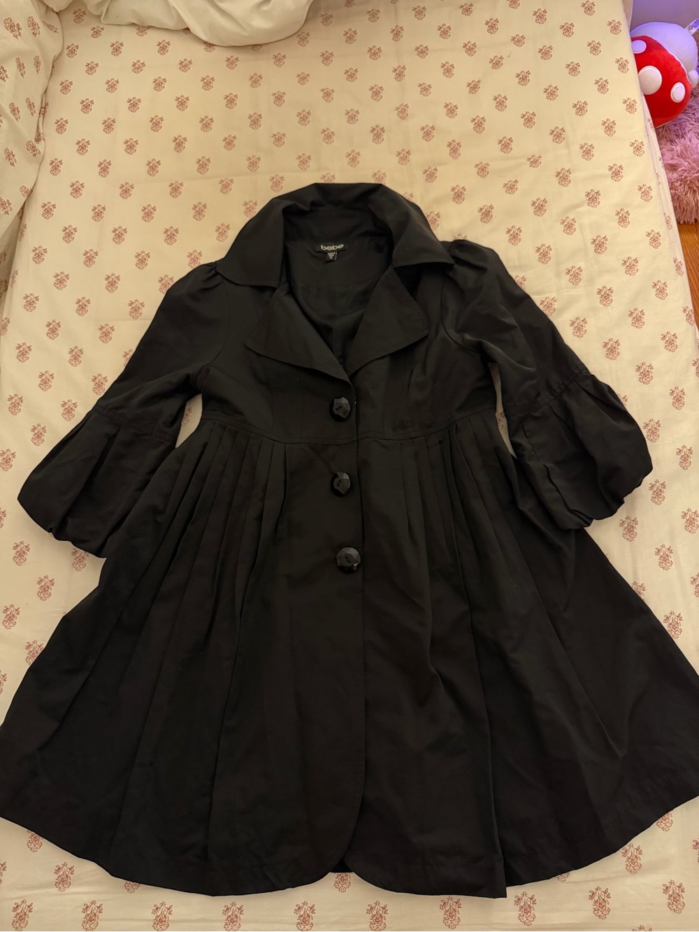 Vintage Y2K Bebe Black Babydoll Swing Jacket Pleated Empire Waist Coat XS